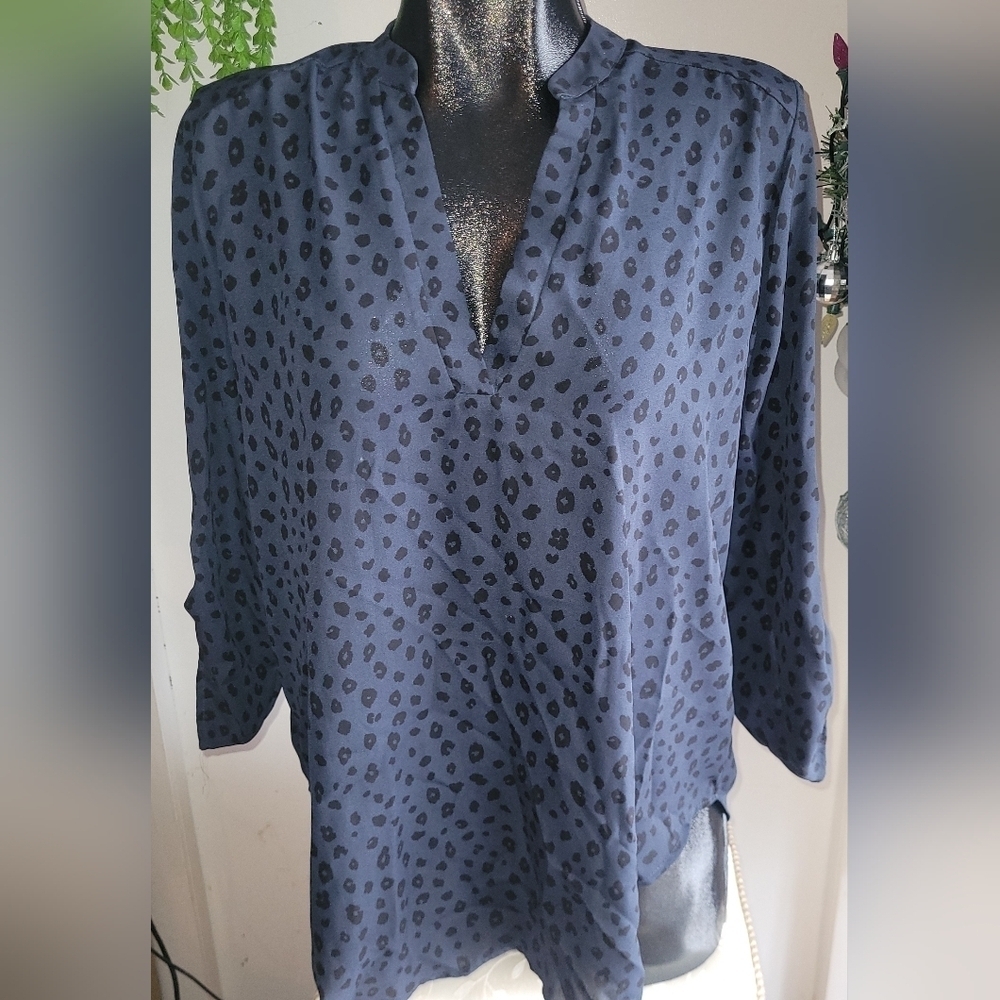 Lush Dark Grey and Black Leopard Print Blouse M
